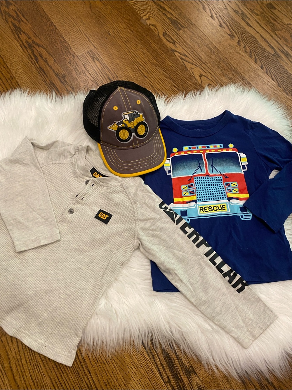 Caterpillar Henley thermal Firetruck shirt Long-Sleeve tractor baseball cap 3T